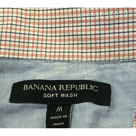 Banana Republic Soft Wash Mens Medium Blue/Red Plaid Long Sleeve Button Up Shirt - Picture 5 of 8